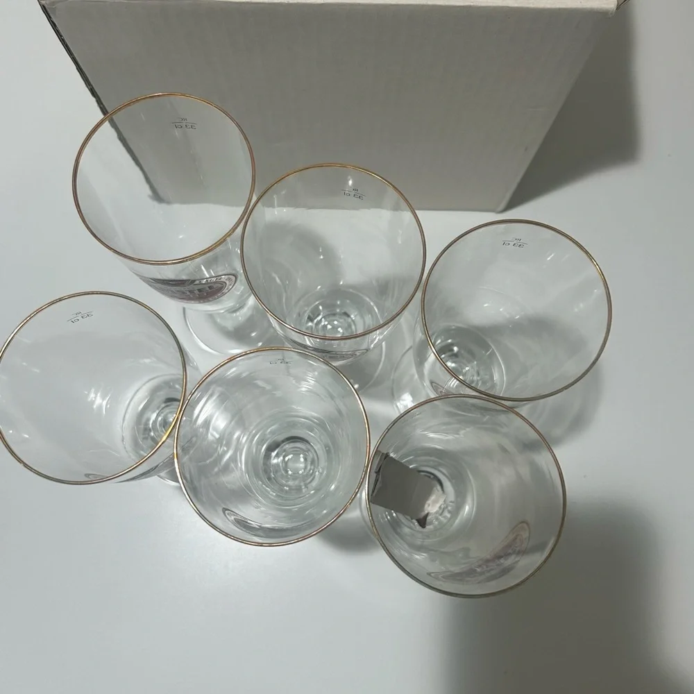 Brand New in Box Lot of 6–Amstel Light Stemmed Gold Trim Beer Glass 33CL
